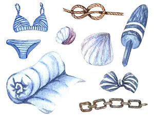 Bivalve Animal Images Prints: Nautical set of different elements