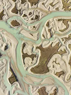 Wetland Biotope In Spain Prints: Network of channels and streams at low tide
