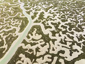 Drone Shot Cadiz Province Spain Prints: Network of channels and streams at low tide