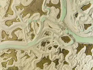 Drone Shot Cadiz Province Prints: Network of channels and streams at low tide