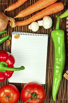 Vintage Recipe Notebook Prints: Notebook to write recipes and vegetables around it