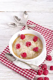 Healthy Dessert Options Prints: Oatmeal with fresh raspberry