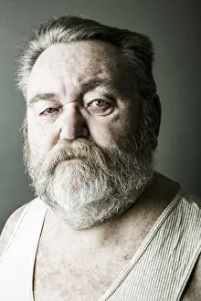 European Head Shot Prints: Obese senior with a full beard and in his undershirt