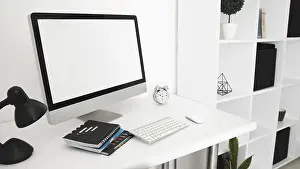 Deserted Office Space Prints: Office desk with computer screen