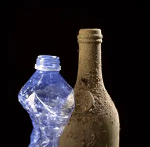 Glass Bottle Prints: Old bottle and plastic bottle, studio shot