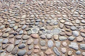 Historic City Centre Image Prints: Old cobblestone pavement as creative background texture