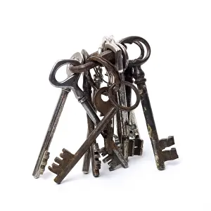 Old Keys Prints: Old rusty keys on white background
