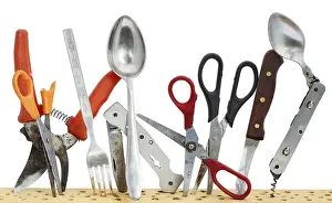 Plain White Background Image Prints: Old rusty tools- knifes, spoons