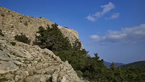 Old Stone Wall Prints: An old stone wall surrounded by steps and trees