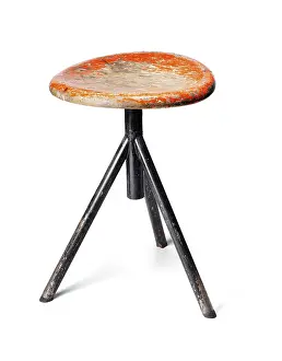 Isolated Object Photography Prints: Old thee-legged stool from a workshop
