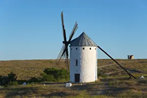 Blue Sky Windmill Photo Prints: An old windmill in the middle of a quiet