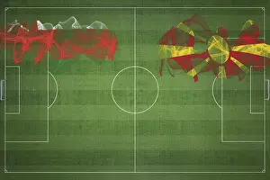 Prints of Oman vs North Macedonia Soccer Match, national colors, national flags, soccer field, football game, Competition concept, Copy space North Macedonia Prints: Oman vs North Macedonia Soccer Match Print