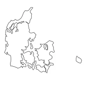 Prints of Outline, map of Denmark Map Prints: Denmark Outline Map Print