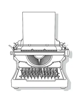 Plain Colored Background Graphic Prints: Outlined typewriter vector design