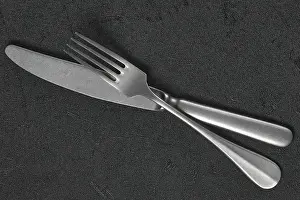 Stainless Steel Cutlery Prints: Overhead view of fork and knife