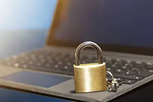 Padlock Symbol Prints: Padlock on a keyboard as a symbolic image for internet security