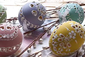 Colorful Easter Traditions Prints: Painted easter egg with cut out patterns
