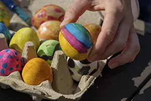 Bavarian Tradition Prints: Painted easter eggs in an egg box
