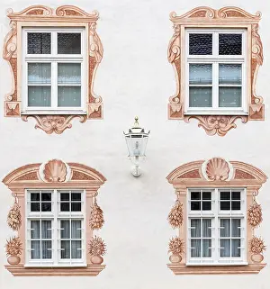 Deserted House Facade Prints: Painted facade with four windows and lantern Painted faade with four windows and lantern