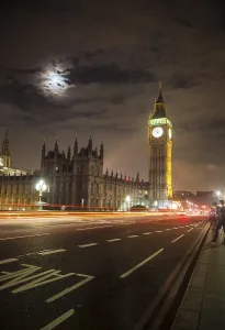 Prints of Palace of Westminster with Big Ben at night, Westminster Bridge, motion blur, London, England, Great Britain Westminster Prints: Palace of Westminster Print at Night, London