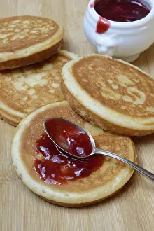 Raspberry Jam Pancake Prints: Pancake with raspberry jam and spoon