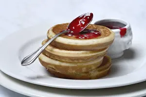 Sweet Dessert Meal Prints: Pancake with raspberry jam and spoon