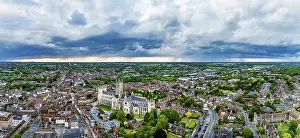 Prints of Panorama of Canterbury Cathedral from a drone, Canterbury, Kent, England, United Kingdom Canterbury Prints: Canterbury Cathedral Drone Panorama Print, Kent, England