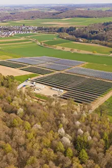 Solar Energy Alternative Power Generation Prints: Panorama of solar fields surrounded by forests and fields