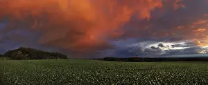 Deserted Evening Sky Prints: Panorama of storm clouds in the sunset