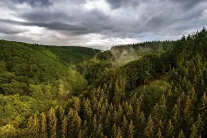 Foggy German Countryside Prints: Panoramic view over the Eifel, Germany