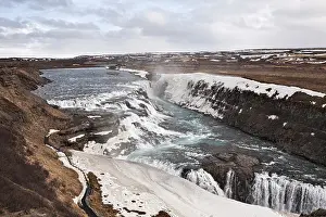 Iceland Waterfalls Prints: Panoramic view of powerful Gullfoss waterfall