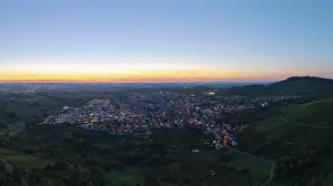 German Cityscape At Sunset Prints: Panoramic view of a town at sunset
