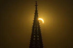 Framed Print : Partial Solar Eclipse Print with Freiburg Minster Tower