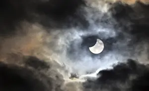 Solar Eclipse Germany Prints: Partial solar eclipse, thin cloud cover