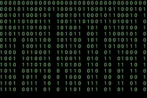 Dark Background Design Prints: Pattern with binary code on dark background