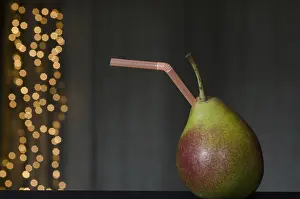 Pear Fruit Nutrition Prints: Pear Fruit with Plastic Straw
