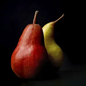 Plain Colored Background Food Prints: Two pears on a black background
