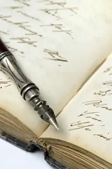 Empty Book Pages Prints: Pen on diary with old writing