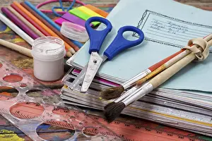 Educational Institution Equipment Prints: Pen and notebook tool a first grader to school