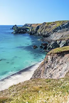 Cornwall Beach Prints: Pentreath Beach and Cliffs, Cornwall