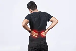 Back Health And Wellness Prints: People with spine problems, man with back problems on isolated background