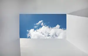 Modern Architecture Background Image Prints: Perspective of clouds from frame shaped walls