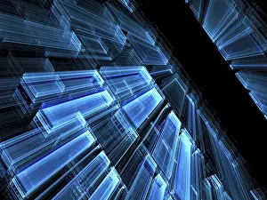 Deserted Horizon View Prints: Perspective technology background - abstract computer-generated image