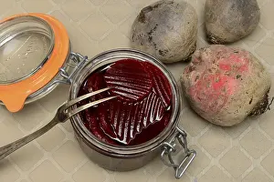 Beetroot Recipe Prints: Pickled beetroot in glass jar and beetroot