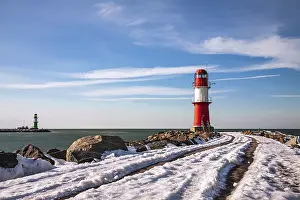 Lighthouse Prints: Baltic Coast Pier in Winter Print