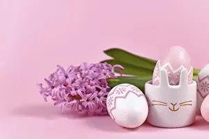 Pink Background Prints: Pink and white painted easter eggs