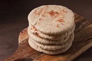 Arabic Cuisine Inspiration Prints: Pita bread, stack, on the table, no people