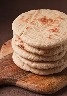 No People In Frame Prints: Pita bread, stack, on the table, no people