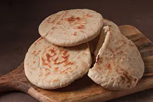 Bread Nutrition Facts Prints: Pita bread, stack, on the table, no people