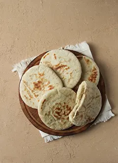 No People In Frame Prints: Pita bread, stack, on the table, no people